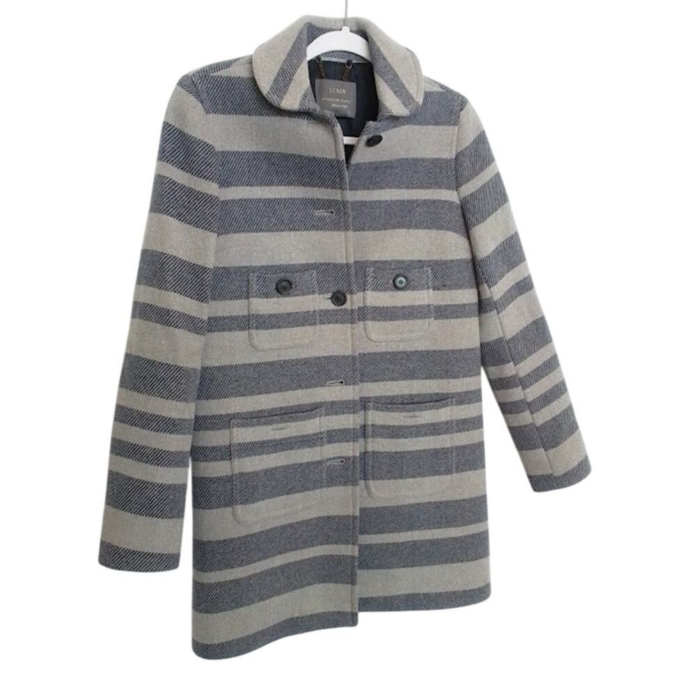 J.Crew Stadium Cloth Wool Coat by Nello Gori Gray Stripe Size 0